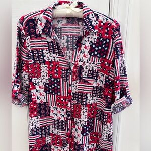 Talbots Nautical American Tunic Swim Beach Coverup 3/4 Sleeves Small